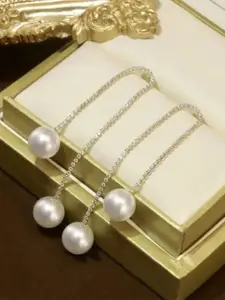 Celestique Rhinestone Studded & Pearls Contemporary Drop Earrings