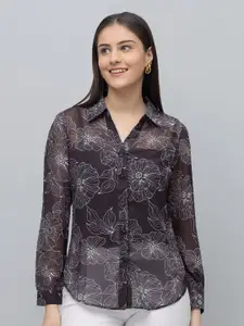 PURYS Women Standard Floral Semi Sheer Printed Casual Shirt