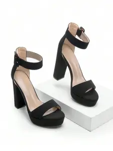 GLO GLAMP Women Open Toe Suede Party Block Heel Sandals