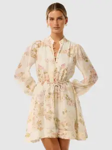 Forever New Women Floral Printed Bishop Sleeve A-Line Above Knee Dress