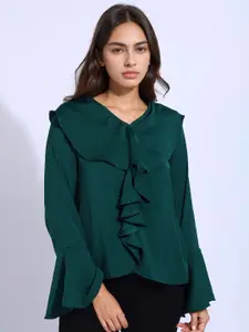 all about you Women Bell Sleeve Ruffles Satin Top