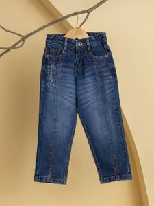 Purple United Kids Girls Straight Fit Low Distress Heavy Fade Jeans