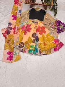 BAESD Girls Mukaish Tie and Dye Ready to Wear Lehenga & Blouse With Dupatta