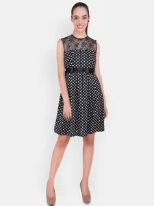 MARC LOUIS Polka Dot Print Crepe Fit & Flare Dress