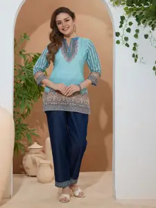 keshubaba Geometric Printed Thread Work Pure Cotton Kurta