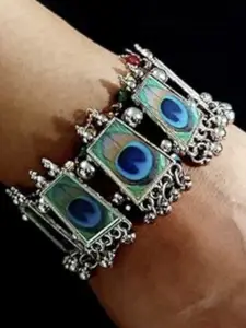 SZN German Silver Oxidised Tribal Cuff Ghungroo Kada Bangle