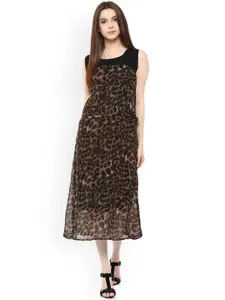 DressBerry Women Animal Print Round Neck Sleeveless Maxi Dress