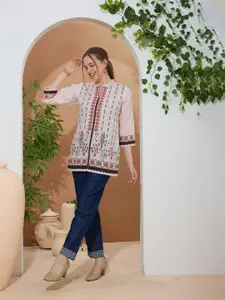 keshubaba Floral Printed Mandarin Collar Pure Cotton Short Kurta