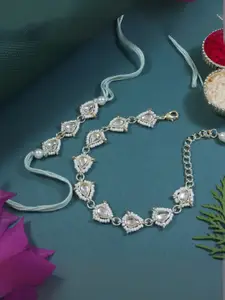 I Jewels White Kundan & Pearls Lumba Rakhi Bracelet Combo Set With Roli Chawal