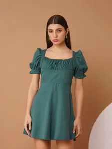 Chemistry Women Puff Sleeve Ruched Empire Mini Dress