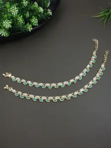 I Jewels Gold-Plated Kundan Studded Anklets