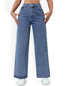 RIVI Women Jean Straight Fit High-Rise Light Fade Applique Stretchable Jeans