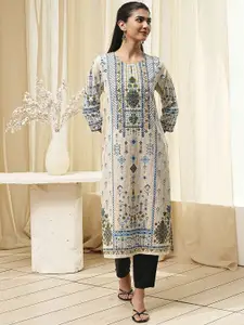 Biba Ethnic Motifs Printed Thread Work A-Line Kurta