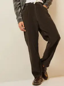 THE BEAR HOUSE Men Striped Loose Fit Corduroy Pleated Chinos Trousers