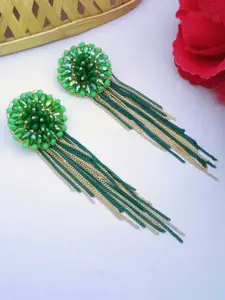 DIVASTRI Gold-Plated Contemporary Artificial Beads Tasselled Drop Earrings