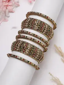 ANIKAS CREATION Set Of 2 Gold-Plated Stone-Studded Bangles