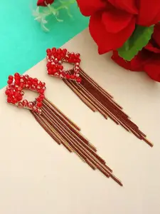 DIVASTRI Gold-Plated Artificial Beaded Floral Shaped Drop Earrings