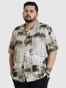 Snitch Men Plus Size Relaxed Fit Cuban Collar Abstract Printed Casual Shirt