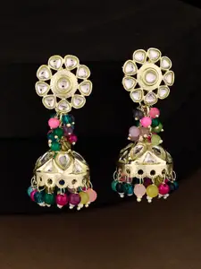 ATIBELLE Gold-Plated Kundan Studded Geometric Shaped Shaped Jhumkas