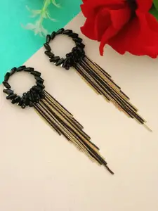 DIVASTRI Gold-Plated Artificial Beaded Contemporary Shaped Chain Drop Earrings