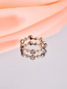 Reenisaa Gold-Plated Cubic-Zirconia-Studded Adjustable Finger Ring