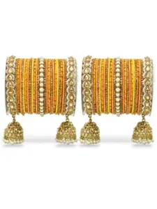 leshya Set Of 2 Stone-Studded & Beaded Bridal Jhumki Style Bangles