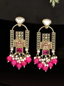 ATIBELLE Gold-Plated Kundan Studded & Beaded Floral Drop Earrings
