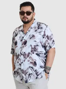 Snitch Men Plus Size Relaxed Fit Cuban Collar Abstract Printed Casual Shirt