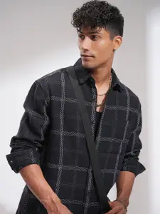 HIGHLANDER Men Comfort Relaxed Fit Spread Collar Checked Cotton Casual Shirt