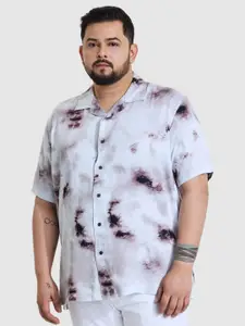 Snitch Men Plus Size Relaxed Fit Cuban Collar Abstract Printed Casual Shirt