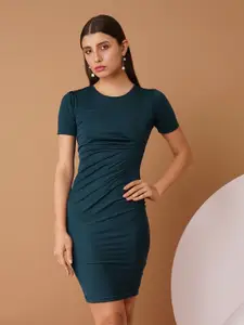 Chemistry Women Solid Round Neck Short Sleeves Bodycon Dress