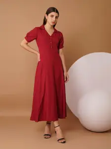 Chemistry Women Shirt Collar Puff Sleeves Fit & Flare Midi Dress