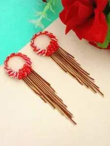 DIVASTRI Gold-Plated Artificial Beads Contemporary Shaped Drop Earrings