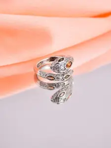 Reenisaa Rhodium-Plated Cubic Zirconia Studded Adjustable Finger Ring
