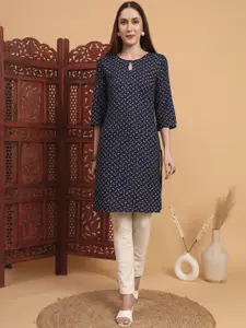 Anouk Rustic Abstract Printed Keyhole Neck Three-Quarter Sleeves Straight Kurta