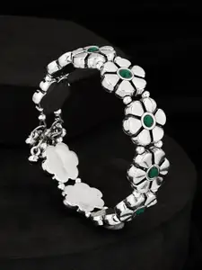 ATIBELLE Silver Plated Artificial Stones Studded Oxidised Floral Shaped Adjustable Bangle