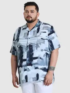 Snitch Men Plus Size Relaxed Fit Cuban Collar Abstract Printed Casual Shirt
