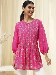 Biba Floral Printed Flared Sleeves Thread Work Kurta