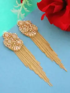 DIVASTRI Gold-Plated Artificial Beaded Floral Shaped Drop Earrings