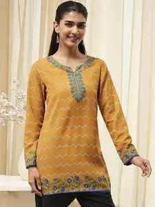 Biba Floral Printed Notch Neck Long Sleeves A-Line Kurta