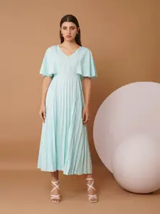 Chemistry V-Neck Flared Sleeve Crepe Fit and Flare Maxi Dress