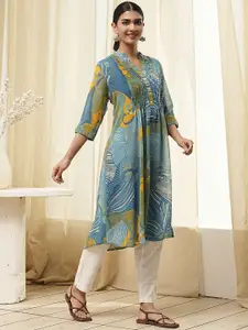 Biba Floral Printed Mandarin Collar A-Line Kurta