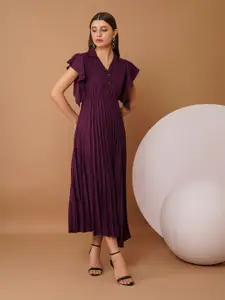 Chemistry Shirt Collar Flared Sleeves Crepe Fit and Flare Maxi Dress