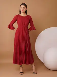 Chemistry Women Round Neck Bell Sleeves Fit & Flare Midi Dress