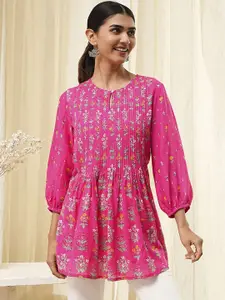 Biba Floral Printed Thread Work A-line Kurta