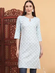 Anouk Rustic Abstract Printed Keyhole Neck Three-Quarter Sleeves Straight Kurta