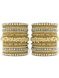 leshya Set Of 2 Stone Studded & Beaded Mirror Traditional Rajasthani Bridal Chuda Bangles