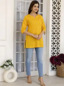 MERAAKI FASHION Women Printed Mandarin Collar Longline Cotton A-Line Top