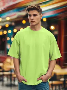 Leotude Men Solid Round Neck Cotton Relaxed Fit T-shirt