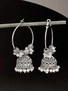 ATIBELLE Silver-Plated Artificial Stones Beaded Dome Shaped Jhumkas